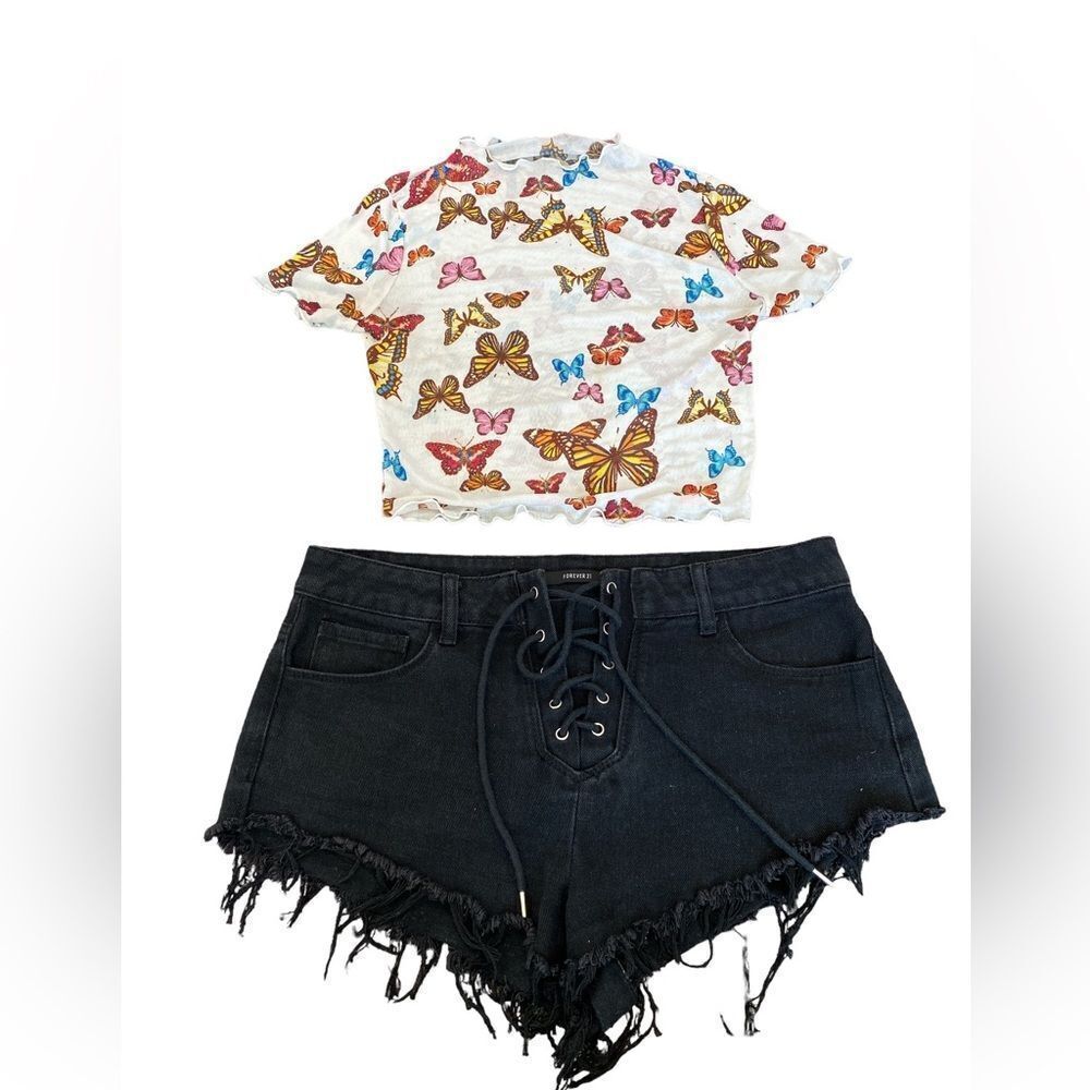 Fashion nova butterfly mesh Crop top & short